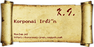 Korponai Irén névjegykártya